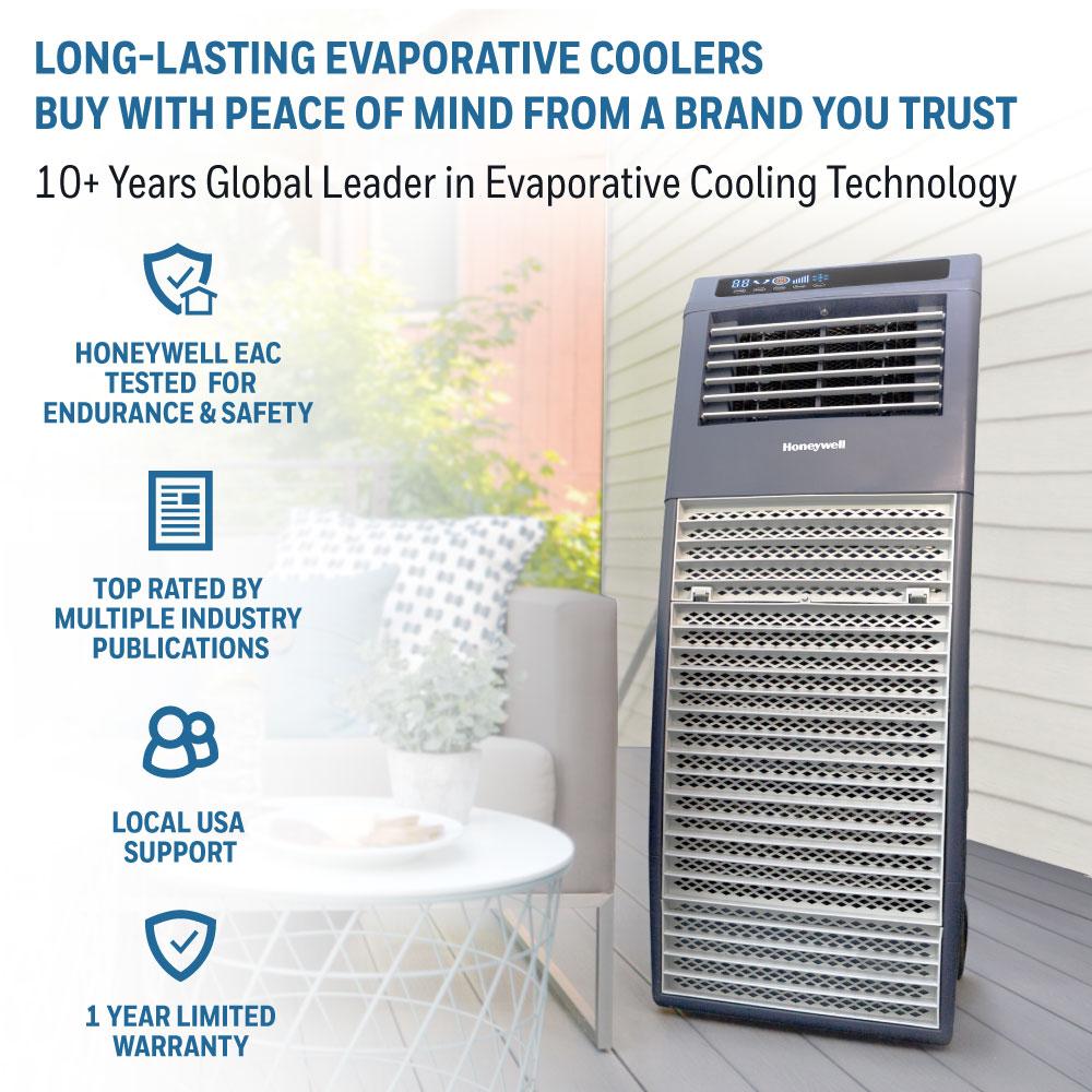 Honeywell CO301PC 969 CFM 590 sq. ft. Powerful Outdoor Evaporative Air Cooler with Beverage & Storage Compartment, Gray - Image 10