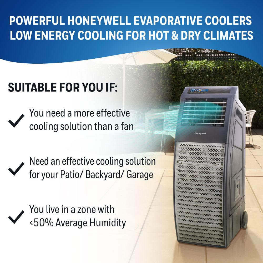 Honeywell CO301PC 969 CFM 590 sq. ft. Powerful Outdoor Evaporative Air Cooler with Beverage & Storage Compartment, Gray - Image 7