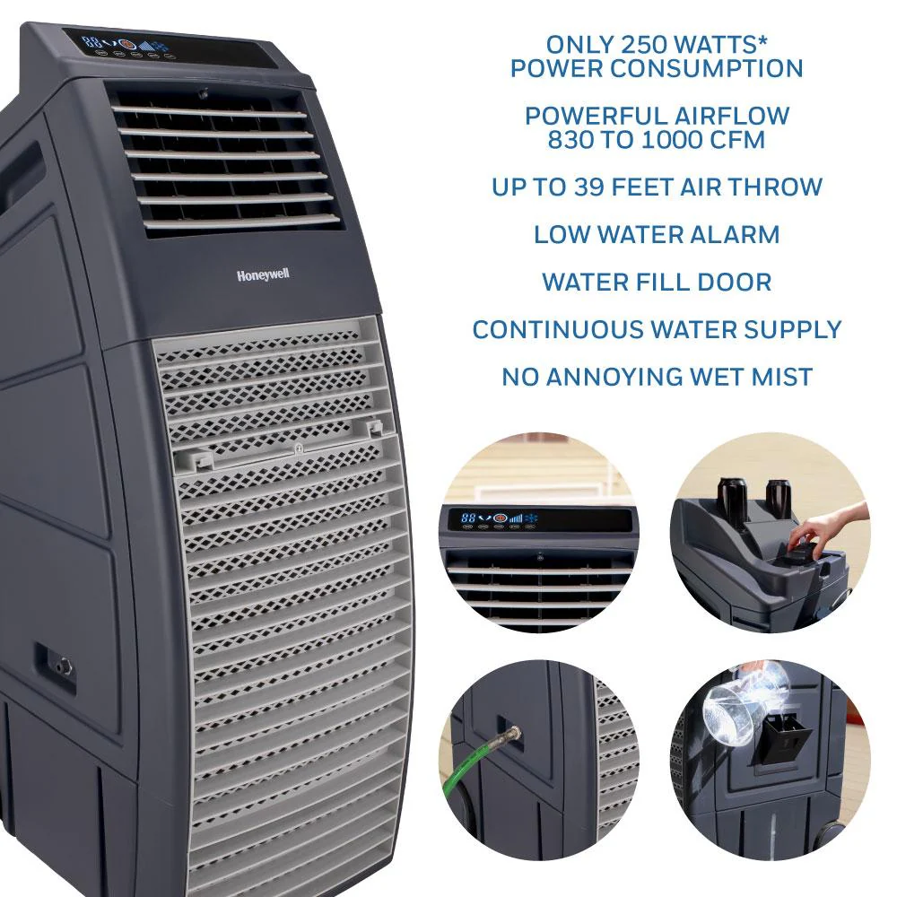 Honeywell CO301PC 969 CFM 590 sq. ft. Powerful Outdoor Evaporative Air Cooler with Beverage & Storage Compartment, Gray - Image 9