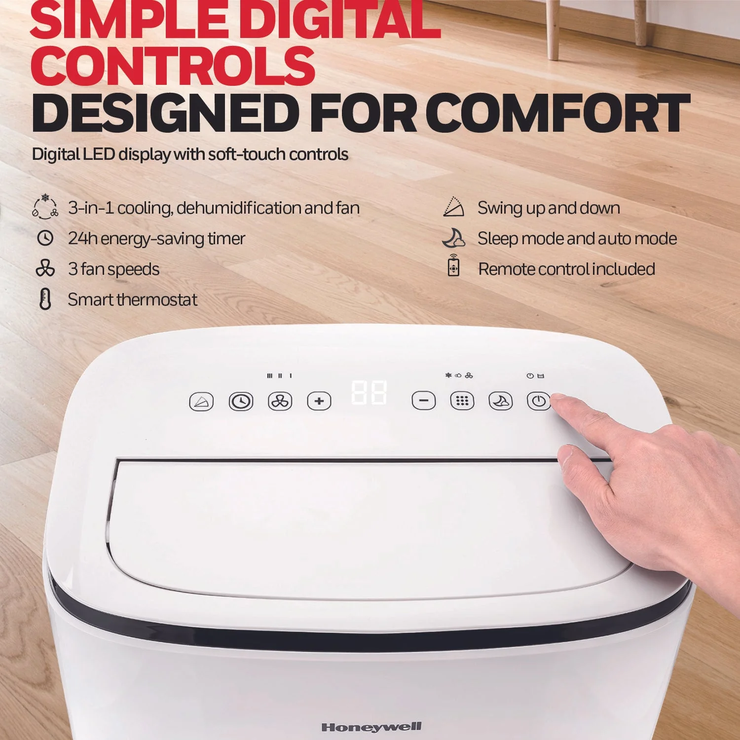 Honeywell HJ0CESWK7 10,000 BTU 450 Sq. Ft. Portable Air Conditioner with Dehumidifier & Fan, with Remote Control (Black/White) - Image 4