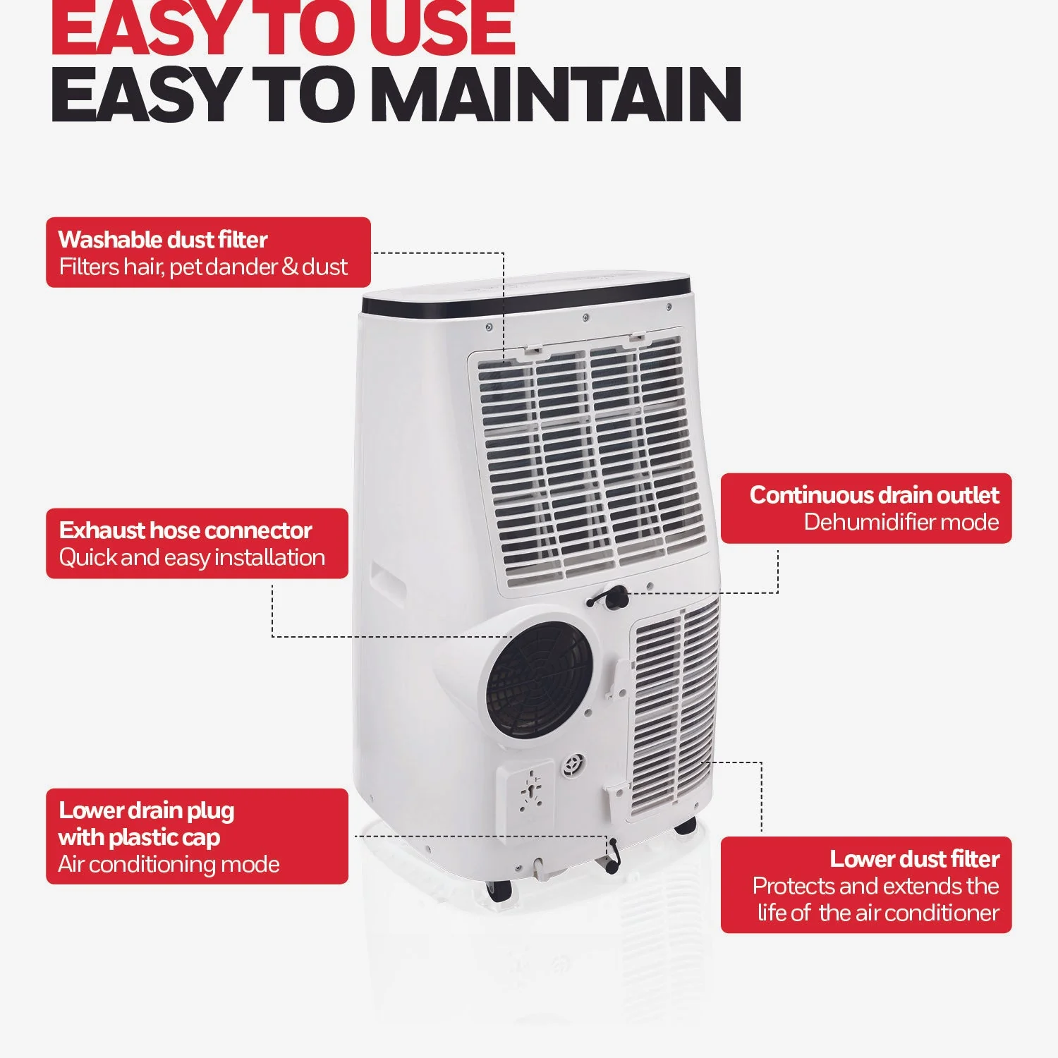 Honeywell HJ2CESWK8 12,000 BTU 550 Sq. Ft. Portable Air Conditioner with Dehumidifier & Fan, with Remote Control (Black/White) - Image 6