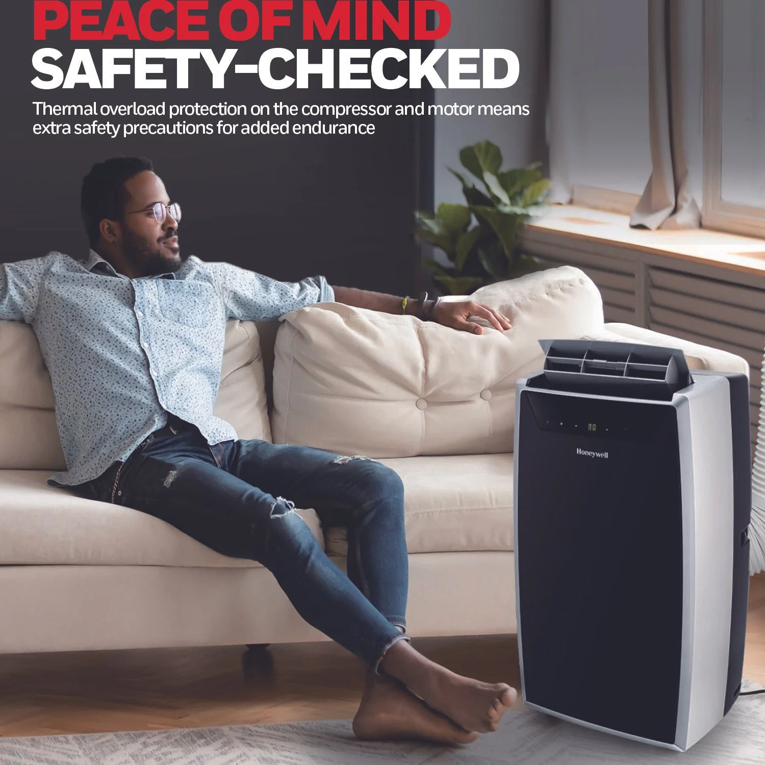 Honeywell MN1CFS8 8000 BTU 500 Sq. Ft. Portable Air Conditioner with Dehumidifier & Fan, with Drain Pan & Insulation Tape (Black/Silver) - Image 3