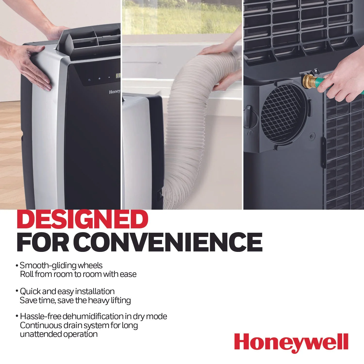 Honeywell MN1CFS8 8000 BTU 500 Sq. Ft. Portable Air Conditioner with Dehumidifier & Fan, with Drain Pan & Insulation Tape (Black/Silver) - Image 6