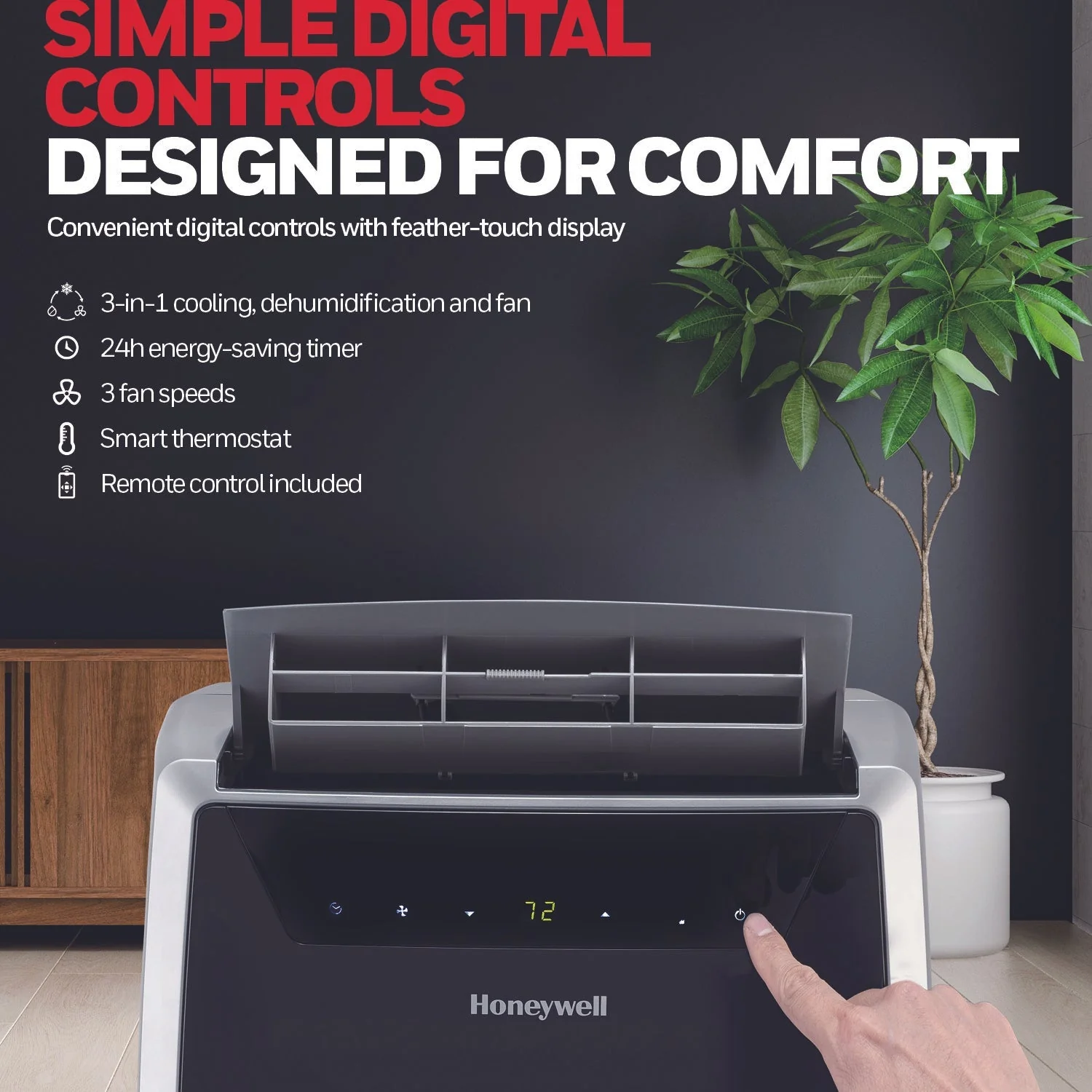 Honeywell MN4CFS0 14000 BTU 700 Sq. Ft. Portable Air Conditioner with Dehumidifier & Fan, with Drain Pan & Insulation Tape (Black-Silver) - Image 4