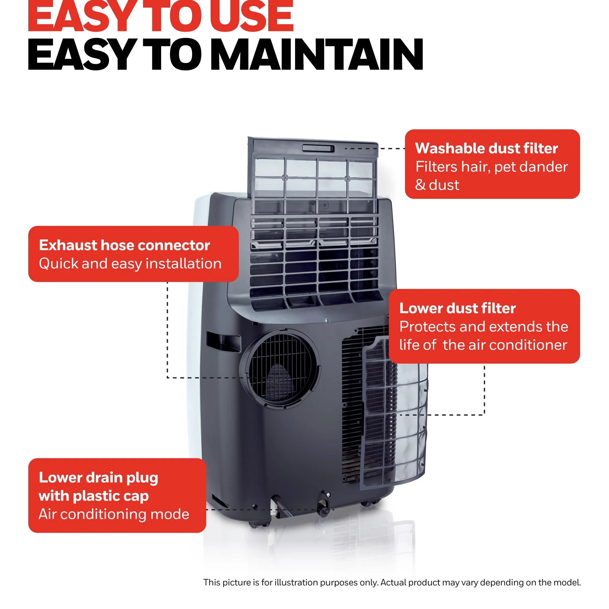 Honeywell MN4CFS0 14000 BTU 700 Sq. Ft. Portable Air Conditioner with Dehumidifier & Fan, with Drain Pan & Insulation Tape (Black-Silver) - Image 7
