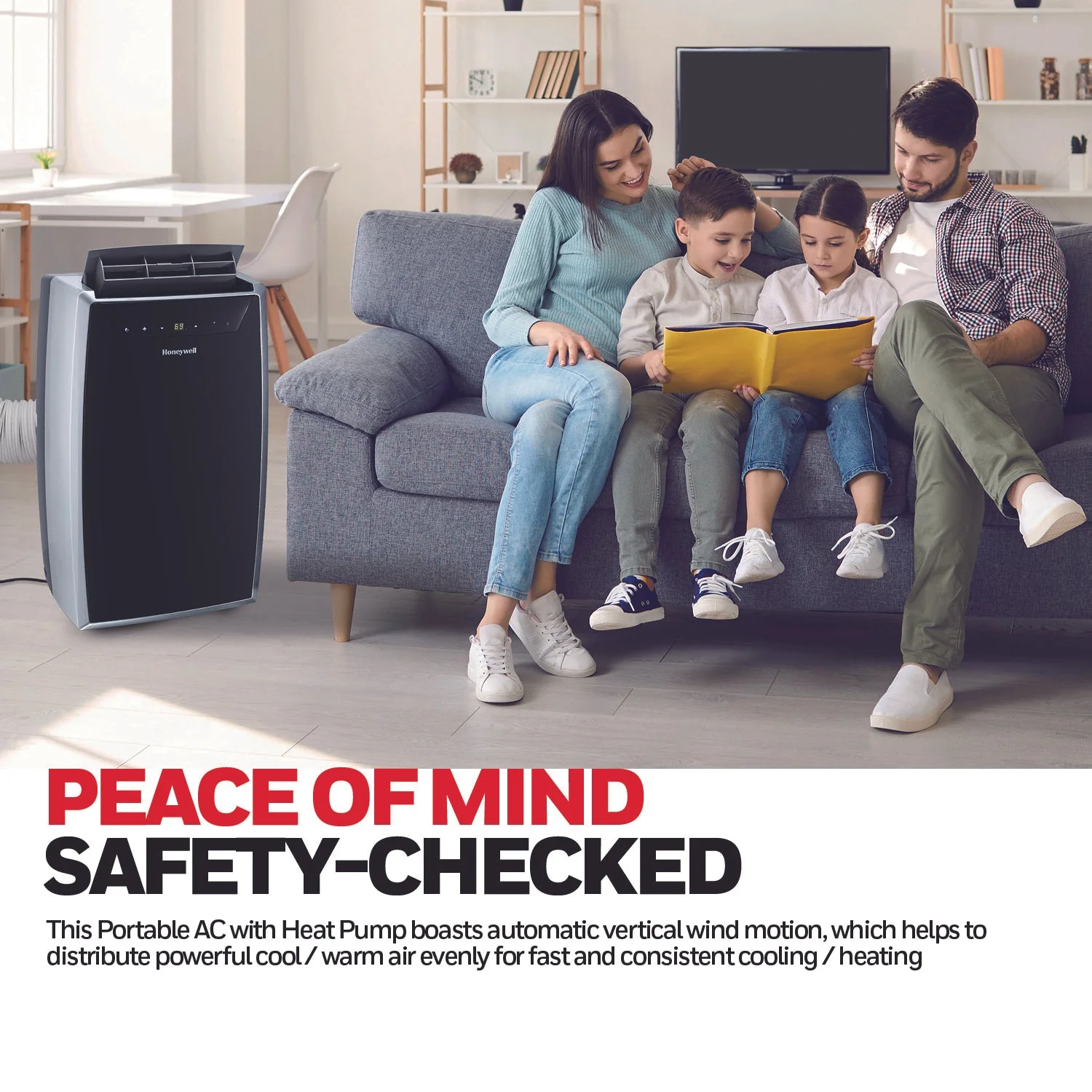 Honeywell MN4HFS9 14000 BTU 500-700 Sq. Ft. Portable Air Conditioner with Heating, Cooling, Dehumidifier & Fan, Black/Silver - Image 3