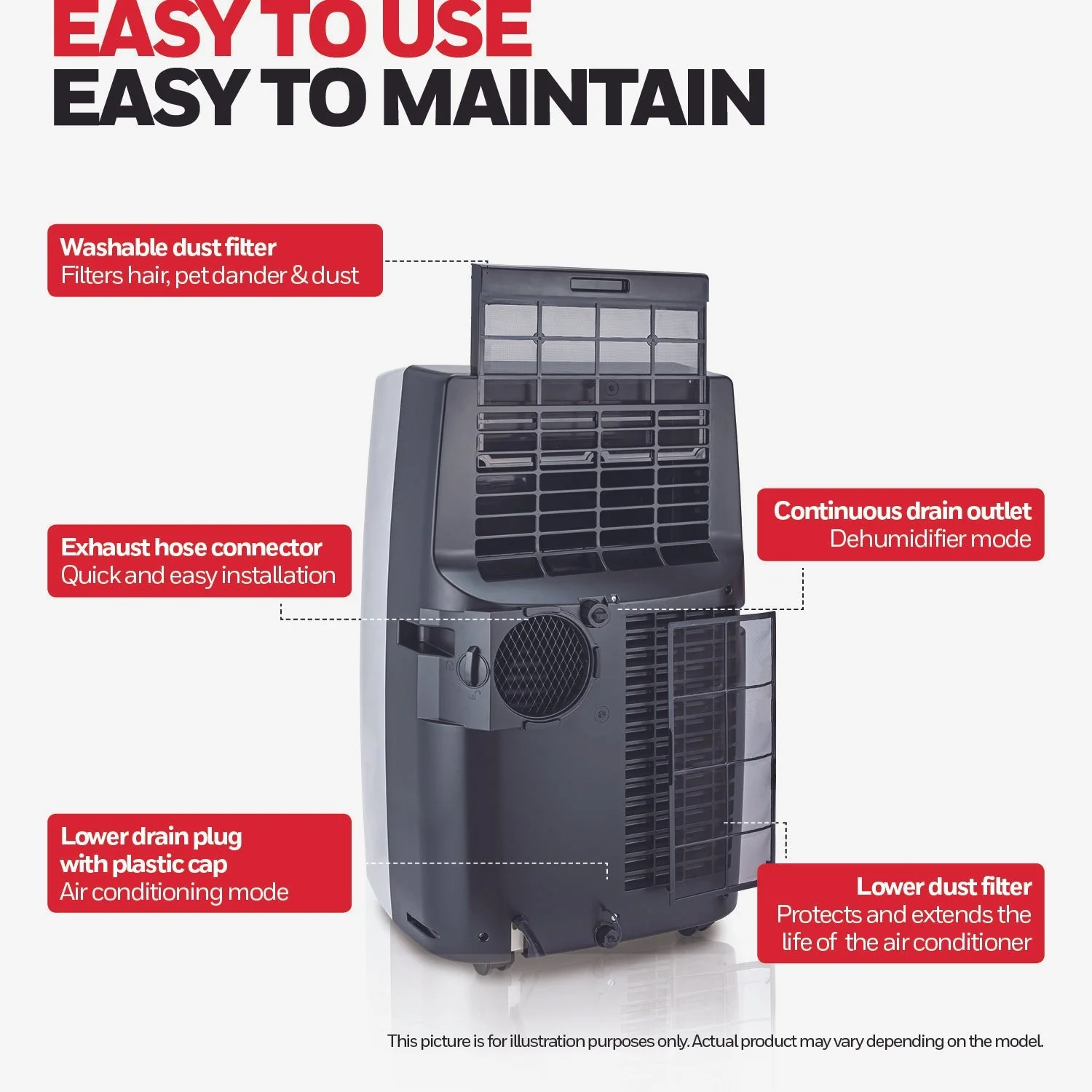 Honeywell MN4HFS9 14000 BTU 500-700 Sq. Ft. Portable Air Conditioner with Heating, Cooling, Dehumidifier & Fan, Black/Silver - Image 8