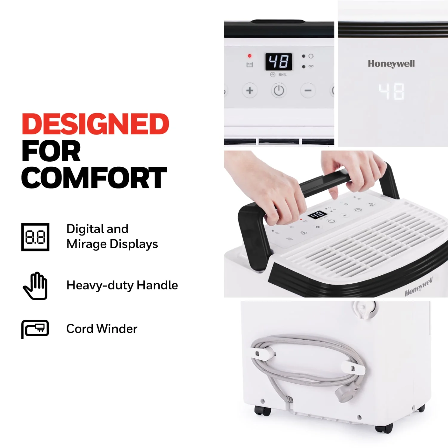Honeywell TP50WKN 32 Pint (50 Pint 2019 DOE Standard) Energy Star Dehumidifier with Mirage Display, White - Image 3